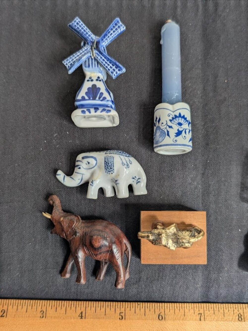 Lot of 5 Miniature vintage figurines - Elephant, Windmill Shaker, Candle holder
